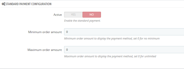 Standard payment option